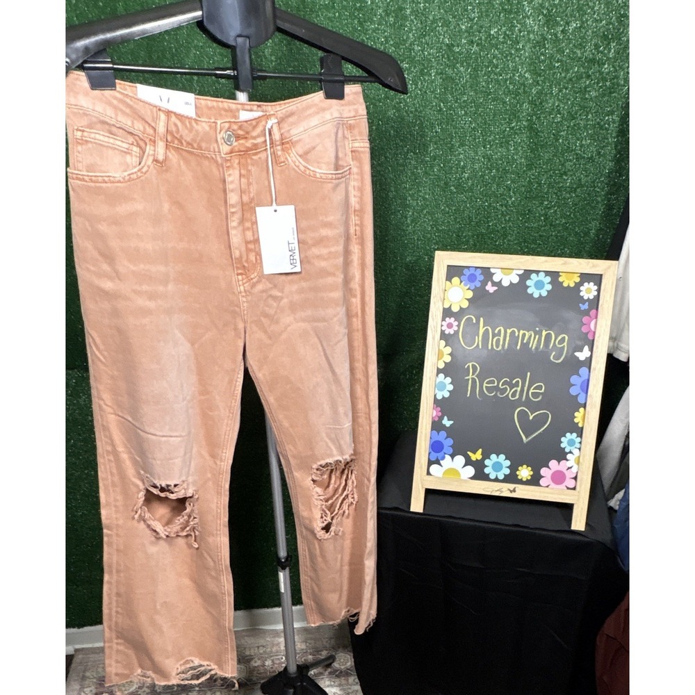 VERVET 90s NWT High Rise Slim Flare Jeans Tan Distressed 5-Pocket Denim